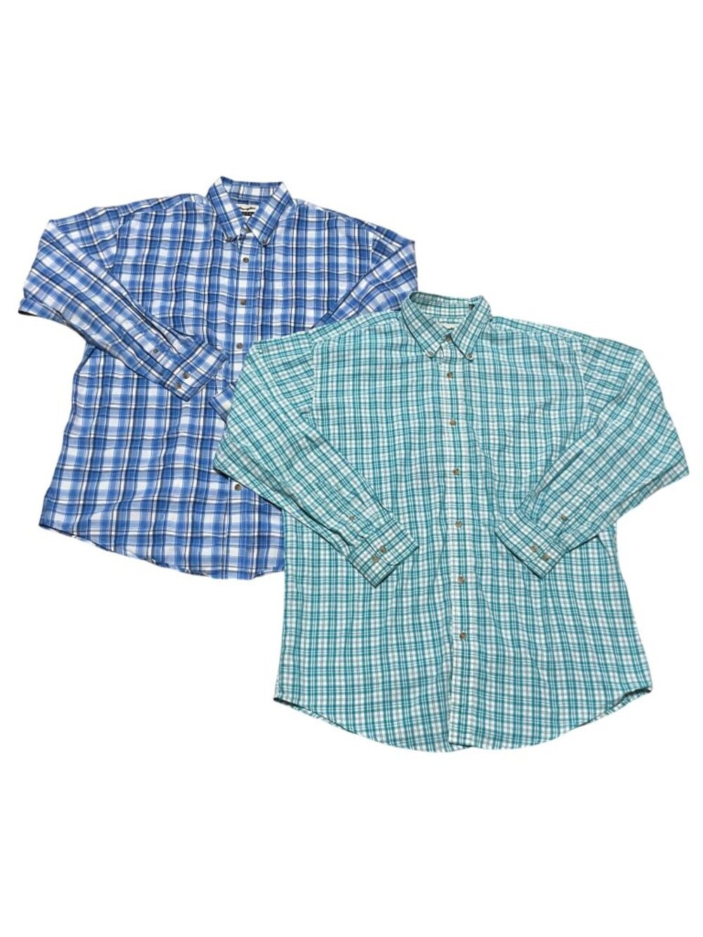 Wrangler Riata Mens XL Plaid Button-Down Shirts Lot Of 2 Blue Green Long Sleeve